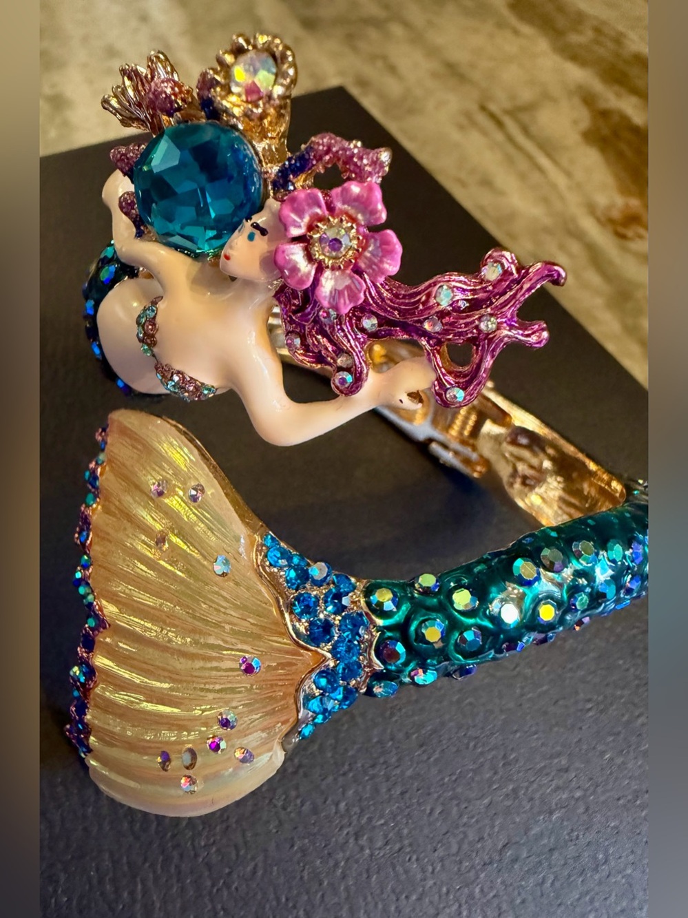 Betsey Johnson Teal, Gold & Pink Mermaid Cuff Bracelet - Picture 2 of 6